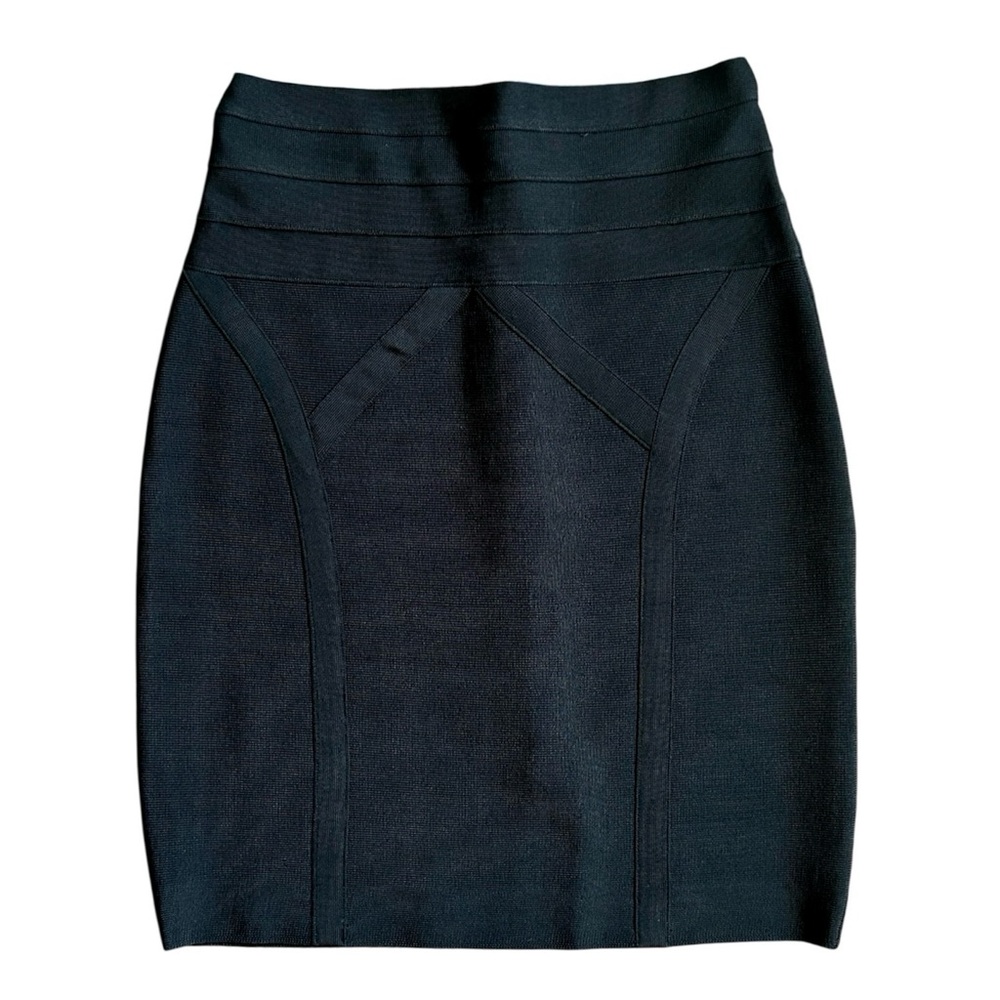 bebe Office Siren Stretch Bandage High Waisted Deep Black Pencil Skirt Medium - Picture 1 of 6